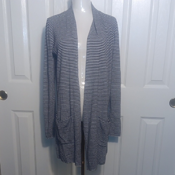New! LOFT Navy and White Striped Open Cardigan - Picture 3 of 9